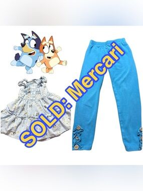💙🧡🩵 Bluey Toddler Outfit Bundle 3T Daisy Dress + Boutique Bow Leggings 🩵🧡💙